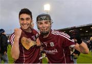 20 August 2016; Galway's Cian Burke, left, and Seán Loftus celebrate after the Bord Gáis Energy GAA Hurling U21 Championship Semi-Final game between Dublin v Galway at Semple Stadium in Thurles, Co Tipperary. Photo by Piaras Ó Mídheach/Sportsfile