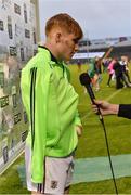 20 August 2016; Conor Whelan of Galway, with his arm in a sling after picking up an injury, is interviewed after the Bord Gáis Energy GAA Hurling U21 Championship Semi-Final game between Dublin v Galway at Semple Stadium in Thurles, Co Tipperary. Photo by Piaras Ó Mídheach/Sportsfile