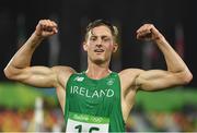 20 August 2016; Arthur Lanigan O'Keeffe of Ireland celebrates finishing in 8th place in the Men's Modern Pentathlon at the Deodora Aquatics Centre during the 2016 Rio Summer Olympic Games in Rio de Janeiro, Brazil. Photo by Brendan Moran/Sportsfile