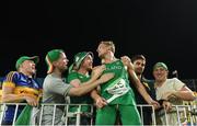 20 August 2016; Arthur Lanigan O'Keeffe of Ireland is congratulated by supporters after finishing in 8th place in the Men's Modern Pentathlon at the Deodora Aquatics Centre during the 2016 Rio Summer Olympic Games in Rio de Janeiro, Brazil. Photo by Brendan Moran/Sportsfile