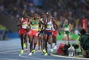 20 August 2016; Mo Farah of Great Britain and Hagos Gebrhiwet of Ethiopia battle for position on the final lap of the Men's 5000m final in the Olympic Stadium during the 2016 Rio Summer Olympic Games in Rio de Janeiro, Brazil. Photo by Ramsey Cardy/Sportsfile