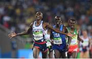 20 August 2016; Mo Farah of Great Britain celebrates after winning the Men's 5000m final in the Olympic Stadium during the 2016 Rio Summer Olympic Games in Rio de Janeiro, Brazil. Photo by Ramsey Cardy/Sportsfile