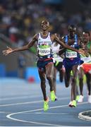 20 August 2016; Mo Farah of Great Britain celebrates after winning the Men's 5000m final in the Olympic Stadium during the 2016 Rio Summer Olympic Games in Rio de Janeiro, Brazil. Photo by Ramsey Cardy/Sportsfile