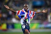 20 August 2016; Mo Farah of Great Britain celebrates after winning the Men's 5000m final in the Olympic Stadium during the 2016 Rio Summer Olympic Games in Rio de Janeiro, Brazil. Photo by Ramsey Cardy/Sportsfile