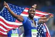 20 August 2016; Gil Roberts of USA following his team's victory in the Men's 4 x 400m final in the Olympic Stadium during the 2016 Rio Summer Olympic Games in Rio de Janeiro, Brazil. Photo by Ramsey Cardy/Sportsfile