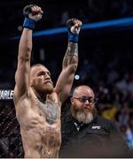 20 August 2016; Conor McGregor of Ireland celebrates winning after his welterweight bout against Nate Diaz of USA at UFC 202 in the T-Mobile Arena, Las Vegas, USA. Photo by Joshua Dahl/Sportsfile