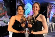 13 November 2010; Laois footballers Tracey Lawlor, left, and Lorraine Muckian with their All Star awards at the O'Neills TG4 Ladies Football All-Star Awards 2010, Citywest Hotel, Saggart, Co. Dublin. Picture credit: Brendan Moran / SPORTSFILE