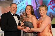 13 November 2010; Edel Murphy, from Killorglin, Co. Kerry, with her parents Tom and Margaret and her All Star award at the O'Neills TG4 Ladies Football All-Star Awards 2010, Citywest Hotel, Saggart, Co. Dublin. Picture credit: Brendan Moran / SPORTSFILE