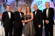 13 November 2010; Edel Murphy, Kerry, is presented with her All Star award by Pat Quill, President, Cumann Peil Gael na mBan, in the company of, from left, Pol O Gallchoir, Ceannsai, TG4, Uachtarán CLG Criostóir Ó Cuana, and Tony Towell, Managing Director, O'Neill's, at the O'Neills TG4 Ladies Football All-Star Awards 2010, Citywest Hotel, Saggart, Co. Dublin. Picture credit: Brendan Moran / SPORTSFILE
