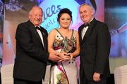13 November 2010; Nicole O'Connor, Kerry, is presented with the Munster Young Player of the Year award by Pat Quill, left, President, Cumann Peil Gael na mBan, and Uachtarán CLG Criostóir Ó Cuana, at the O'Neills TG4 Ladies Football All-Star Awards 2010, Citywest Hotel, Saggart, Co. Dublin. Picture credit: Brendan Moran / SPORTSFILE