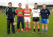13 November 2010; GAA All Stars Sean Og O hAilpin and Alan Brogan were in Parnell Park, Dublin, today as the five finalists of the SureMen challenge go head to head to win Ä10,000 for their club. The winning football and winning hurling team took Ä10,000 home to invest in the club. Pictured are participants, from left, Derek Lyng, Emerald's GAA, Kilkenny, Mark McGrath, Clashmore / Kinsalebeg, Waterford, Vincent Hurley, Courcey Rovers, Cork, Martin Moran, St. Colman's Galway and Brendan Lennon, Latton O'Rahilly's, Monaghan. For more visit www.suremen.ie. SureMen Challenge Final, Parnell Park, Dublin. Photo by Sportsfile