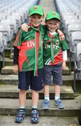 21 August 2016; Mayo supporters Donacha O'Loughlin, left, age 8,  with his brother Fiachra, age 5, from Ballinrobe, Co Mayo, before the start of the GAA Football All-Ireland Senior Championship Semi-Final game between Mayo and Tipperary at Croke Park in Dublin. Photo by David Maher/Sportsfile