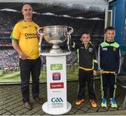 21 August 2016; Donegal supporters Damien Dubber with Ross Dubber and Conor Farrel, from Ardara, before the start of the Electric Ireland GAA Football All-Ireland Minor Championship Semi-Final game between Donegal and Galway at Croke Park in Dublin. Photo by David Maher/Sportsfile