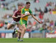 21 August 2016; Jason McGee of Donegal in action against Ernán McDonagh of Galway during the Electric Ireland GAA Football All-Ireland Minor Championship Semi-Final game between Donegal and Galway at Croke Park in Dublin. Photo by Eóin Noonan/Sportsfile
