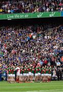 21 August 2016; Members of the Mayo team stand together for the National Anthem before the GAA Football All-Ireland Senior Championship Semi-Final game between Tipperary and Mayo at Croke Park in Dublin. Photo by Ray McManus/Sportsfile