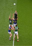21 August 2016; Aidan O’Shea, top left, and Barry Moran of Mayo contest the throw-in for the beginning of the first half with Michael Quinlivan, top right, and George Hannigan of Tipperary as referee David Coldrick looks on during the GAA Football All-Ireland Senior Championship Semi-Final game between Mayo and Tipperary at Croke Park in Dublin. Photo by Piaras Ó Mídheach/Sportsfile