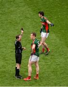 21 August 2016; Donal Vaughan of Mayo is shown the black card by referee David Coldrick during the GAA Football All-Ireland Senior Championship Semi-Final game between Mayo and Tipperary at Croke Park in Dublin. Photo by Piaras Ó Mídheach/Sportsfile