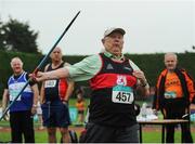 21 August 2016; Hugh Gallagher of Milford A.C. Carrigart Letterkenny, Co. Donegal, who recently turned 92, on his way to winning the Over 90 Mens Javelin event during the GloHealth National Master Track & Field Championship 2016 at Tullamore Harriers Stadium in Tullamore, Co Offaly. Photo by Sam Barnes/Sportsfile