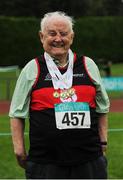 21 August 2016; Hugh Gallagher of Milford A.C. Carrigart Letterkenny, Co. Donegal, who recently turned 92, with his four gold medals from the GloHealth National Master Track & Field Championship 2016 at Tullamore Harriers Stadium in Tullamore, Co Offaly. Photo by Sam Barnes/Sportsfile