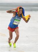 21 August 2016; Gerald Giraldo of Colombia slips just before the finish line in the Men's Marathon at Sambódromo, Maracanã, during the 2016 Rio Summer Olympic Games in Rio de Janeiro, Brazil. Photo by Brendan Moran/Sportsfile