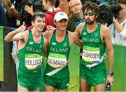 21 August 2016; Paul Pollock, Kevin Seaward and Mick Clohisey of Ireland after finishing the Men's Marathon at Sambódromo, Maracanã, during the 2016 Rio Summer Olympic Games in Rio de Janeiro, Brazil. Photo by Brendan Moran/Sportsfile