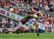 21 August 2016; Brendan Harrison of Mayo blocks the shot of Conor Sweeney of Tipperary during the GAA Football All-Ireland Senior Championship Semi-Final game between Mayo and Tipperary at Croke Park in Dublin. Photo by David Maher/Sportsfile
