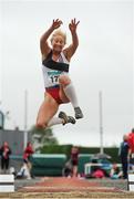 21 August 2016; Geraldine Finegan of North East Runners AC, Co Louth, competing in the 50+ Womens Long Jump event during the GloHealth National Master Track & Field Championship 2016 at Tullamore Harriers Stadium in Tullamore, Co Offaly. Photo by Sam Barnes/Sportsfile