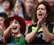 21 August 2016; Mayo supporters cheer on their team during the GAA Football All-Ireland Senior Championship Semi-Final game between Mayo and Tipperary at Croke Park in Dublin. Photo by David Maher/Sportsfile