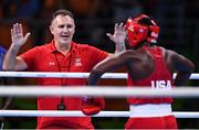 21 August 2016; Team USA boxing coach Billy Walsh with Claressa Shields of USA following their Women's Boxing Middleweight Final bout with Nouchka Fontijn of Netherlands at Riocentro Pavillion 6 Arena during the 2016 Rio Summer Olympic Games in Rio de Janeiro, Brazil. Photo by Stephen McCarthy/Sportsfile