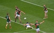 21 August 2016; Diarmuid O'Connor of Mayo, centre, and his team-mates, from left, Donal Vaughan, Barry Moran and Colm Boyle react after conceeding a free during the GAA Football All-Ireland Senior Championship Semi-Final game between Mayo and Tipperary at Croke Park in Dublin. Photo by Piaras Ó Mídheach/Sportsfile