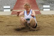 21 August 2016; Finola Moore of Celbridge AC, Co Kildare, competing in the 50+ Womens Long Jump event during the GloHealth National Master Track & Field Championship 2016 at Tullamore Harriers Stadium in Tullamore, Co Offaly. Photo by Sam Barnes/Sportsfile