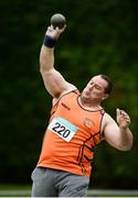 21 August 2016; Peter Ryan of Nenagh Olympic AC, Co Tipperary, competing in the 35-49  Mens Shot Put event during the GloHealth National Master Track & Field Championship 2016 at Tullamore Harriers Stadium in Tullamore, Co Offaly. Photo by Sam Barnes/Sportsfile