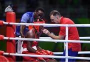 21 August 2016; Team USA boxing coach Billy Walsh with Claressa Shields of USA during their Women's Boxing Middleweight Final bout with Nouchka Fontijn of Netherlands at Riocentro Pavillion 6 Arena during the 2016 Rio Summer Olympic Games in Rio de Janeiro, Brazil. Photo by Stephen McCarthy/Sportsfile