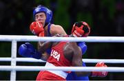 21 August 2016; Nouchka Fontijn of Netherlands, left, in action against Claressa Shields of USA during their Women's Boxing Middleweight Final bout at Riocentro Pavillion 6 Arena during the 2016 Rio Summer Olympic Games in Rio de Janeiro, Brazil. Photo by Stephen McCarthy/Sportsfile