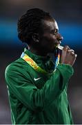 20 August 2016; Francine Niyonsaba of Burundi with her silver medal following the Women's 800m final in the Olympic Stadium during the 2016 Rio Summer Olympic Games in Rio de Janeiro, Brazil. Photo by Ramsey Cardy/Sportsfile