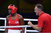 21 August 2016; Team USA boxing coach Billy Walsh with Claressa Shields of USA during the Women's Boxing Middleweight Final bout with Nouchka Fontijn of Netherlands at Riocentro Pavillion 6 Arena during the 2016 Rio Summer Olympic Games in Rio de Janeiro, Brazil. Photo by Stephen McCarthy/Sportsfile