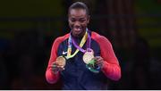 21 August 2016; Gold medallist Claressa Shields of USA during the Women's Boxing Middleweight medal presentation at Riocentro Pavillion 6 Arena during the 2016 Rio Summer Olympic Games in Rio de Janeiro, Brazil. Photo by Stephen McCarthy/Sportsfile