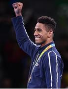 21 August 2016; Tony Yoka of France after being presented with his Men's Boxing Super Heavyweight gold medal at Riocentro Pavillion 6 Arena during the 2016 Rio Summer Olympic Games in Rio de Janeiro, Brazil. Photo by Stephen McCarthy/Sportsfile