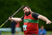 21 August 2016; John Leahy of Kilmurray Ibrick North Clare AC, competing in the 40+ Mens Javelin event during the GloHealth National Master Track & Field Championship 2016 at Tullamore Harriers Stadium in Tullamore, Co Offaly. Photo by Sam Barnes/Sportsfile