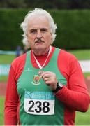 21 August 2016; Martin Peyton of Mayo AC, Co. Mayo, with his medal after competing in the 65+ Mens Javelin event during the GloHealth National Master Track & Field Championship 2016 at Tullamore Harriers Stadium in Tullamore, Co Offaly. Photo by Sam Barnes/Sportsfile