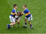 21 August 2016; Ronan Trainor, St Felim's, Ballinagh, Cavan, representing Mayo, in action against Gerard Mallie, St Clates Abbey, Newry, Down, representing Tipperary, left, and Conlan O'Kane, St Brigids, Knockloughrim, Derry, representing Tipperary, during the INTO Cumann na mBunscol GAA Respect Exhibition Go Games during the GAA Football All-Ireland Senior Championship Semi-Final game between Mayo and Tipperary at Croke Park in Dublin. Photo by Piaras Ó Mídheach/Sportsfile
