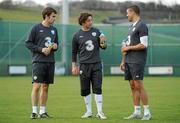 15 November 2010; Pictured at the Lucozade Sport Nutritional Range announcement after today’s Republic of Ireland training session are Seamus Coleman, Stephen Hunt and Jonathan Walters. Lucozade Sport Nutritional Range, which includes the Lucozade Sport Fuel, Lucozade Sport Recovery and Lucozade Sport Pro Muscle products, is used by the Republic of Ireland squad before and after each game and training session. Each product in the range has been developed to meet the following training needs; Hydration, Fuel, Recovery and Strength. Lucozade Sport, the official sports drink sponsor to the FAI, announced a six year commercial partnership agreement with the FAI and Airtricity League of Ireland last year. The agreement significantly increased Lucozade Sport’s sponsorship commitment to Irish football. Lucozade Sport Nutritional Range Announcement, Gannon Park, Malahide, Co. Dublin. Picture credit: Brendan Moran / SPORTSFILE