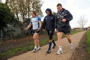 15 November 2010; Leinster's players Isaac Boss, left, Isa Nacewa and Jack McGrath, right, arrive for squad training ahead of their Celtic League game against Dragons on Friday. Leinster Rugby Press Briefing, Thornfields, UCD, Belfield, Dublin. Photo by Sportsfile