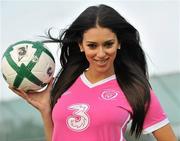 16 November 2010; Model Georgia Salpa, pictured modelling the special one off &quot;Limited Edition&quot; Pink version of the Ireland Home Jersey brought to you by Irish Football Sponsors 3 and Umbro. The jersey features a special embroidery around the FAI crest and a pink ribbon on the sleeve. The Irish Senior International Team sponsored by 3, will support the cause by wearing the kit in the warm-up for Wednesday's International friendly game against Norway at the Aviva Stadium. 10% of the retail value of each jersey will be donated to Action Breast Cancer, a programme of the Irish Cancer Society. The jersey will be available EXCLUSIVELY from FAI partner stores from December 3rd. You can pre-order your kit now on www.faishop.com. 3 Photocall to Launch Umbro Pink Jersey Photocall in aid of Breast Cancer Awareness, Gannon Park, Malahide, Co. Dublin. Picture credit: David Maher / SPORTSFILE