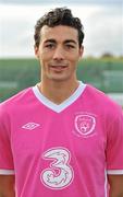 16 November 2010; Republic of Ireland's Stephen Kelly, wearing the special one off &quot;Limited Edition&quot; Pink version of the Ireland Home Jersey brought to you by Irish Football Sponsors 3 and Umbro. The jersey features a special embroidery around the FAI crest and a pink ribbon on the sleeve. The Irish Senior International Team sponsored by 3, will support the cause by wearing the kit in the warm-up for Wednesday's International friendly game against Norway at the Aviva Stadium. 10% of the retail value of each jersey will be donated to Action Breast Cancer, a programme of the Irish Cancer Society. The jersey will be available EXCLUSIVELY from FAI partner stores from December 3rd. You can pre-order your kit now on www.faishop.com. 3 Photocall to Launch Umbro Pink Jersey Photocall in aid of Breast Cancer Awareness, Gannon Park, Malahide, Co. Dublin. Picture credit: David Maher / SPORTSFILE