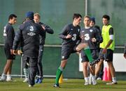 16 November 2010; Republic of Ireland's Greg Cunningham, centre, stretching during squad training ahead of their International Friendly against Norway on Wednesday. Republic of Ireland Squad Training, Gannon Park, Malahide, Co. Dublin. Picture credit: David Maher / SPORTSFILE