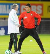16 November 2010; Morocco's Marouane Chamakh and manager Eric Gerets during squad training ahead of their International Friendly against Northern Ireland on Wednesday. Morocco Squad Training, Culloden Estate and Spa, Belfast, Co. Antrim. Picture credit: Oliver McVeigh / SPORTSFILE