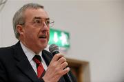 16 November 2010; Bohemians FC President Robert Dunne speaking during a supporters meeting. Bohemians Supporters Meeting, St Peter's Hall, Phibsborough, Dublin. Picture credit: Barry Cregg / SPORTSFILE