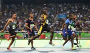 14 August 2016; Usain Bolt of Jamaica wins the Men's 100m final from Justin Gatlin of USA at the Olympic Stadium during the 2016 Rio Summer Olympic Games in Rio de Janeiro, Brazil. Photo by Brendan Moran/Sportsfile