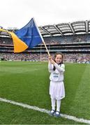 21 August 2016; eir Flagbearer Maria Hayes, age 7, from Co. Tipperary, at the All-Ireland Senior Championship Semi-Final game between Mayo and Tipperary at Croke Park in Dublin. Photo by David Maher/Sportsfile
